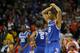 ATLANTA, GA - MARCH 16: Aaron Harrison #2 of the Kentucky Wildcats reacts in the second half against the Florida Gators during the Championship game of the 2014 Men's SEC Basketball Tournament at Georgia Dome on March 16, 2014 in Atlanta, Georgia. (Phot