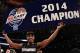 Mar 15, 2014; New York, NY, USA; Providence Friars guard Bryce Cotton (11) celebrates after defeating the Providence Friars to win the championship game of the Big East college basketball tournament at Madison Square Garden. Mandatory Credit: Adam Hunger-