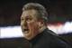 Feb 15, 2014; Austin, TX, USA; West Virginia Mountaineers head coach Bob Huggins shouts during the second half against the Texas Longhorns at Frank Erwin Special Events Center. The Longhorns defeated the Mountaineers 88-71. Mandatory Credit: Troy Taormin