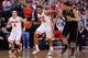 COLUMBUS, OH - FEBRUARY 8: LaQuinton Ross #10 of the Ohio State Buckeyes brings the ball up court after a turnover in the second half as A.J. Hammons #20 of the Purdue Boilermakers and Aaron Craft #4 of the Ohio State Buckeyes follow on February 8, 2014