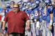 LAWRENCE, KS - SEPTEMBER 19: Head coach Mark Mangino of the Kansas Jayhawks walk on the field before the game against the Duke Blue Devils on Kivisto Field at Memorial Stadium on September 19, 2009 in Lawrence, Kansas. (Photo by Jamie Squire/Getty Images