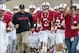 Nov 30, 2013; Stanford, CA, USA; Stanford Cardinal head coach David Shaw runs onto the field with his players before the game against the Notre Dame Fighting Irish at Stanford Stadium. Mandatory Credit: Matt Cashore-USA TODAY Sports