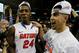 ATLANTA, GA - MARCH 16: Scottie Wilbekin #5 and Casey Prather #24 of the Florida Gators celebrate their 61 to 60 win over the Kentucky Wildcats in the Championship game of the 2014 Men's SEC Basketball Tournament at Georgia Dome on March 16, 2014 in Atla