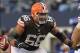 Nov 18, 2012; Arlington, TX, USA; Cleveland Browns guard Shawn Lauvao (66) blocks on the line of scrimmage during the game against the Dallas Cowboys at Cowboys Stadium. The Cowboys beat the Browns 23-20 in overtime. Mandatory Credit: Tim Heitman-USA TODA