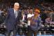 NEW YORK, NY - April 5: Phil Jackson and Spike Lee share a laugh before the game between the New York Knicks and the Milwaukee Bucks on April 5, 2013 at Madison Square Garden in New York City. NOTE TO USER: User expressly acknowledges and agrees that, by