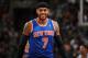 BOSTON, MA - MARCH 12: Carmelo Anthony #7 of the New York Knicks smliles during the game against the Boston Celtics on March 12, 2014 at the TD Garden in Boston, Massachusetts. NOTE TO USER: User expressly acknowledges and agrees that, by downloading and