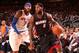 NEW YORK, NY - JANUARY 9: LeBron James #6 of the Miami Heat drives against Carmelo Anthony #7 of the New York Knicks during a game at Madison Square Garden in New York City on January 9, 2014. NOTE TO USER: User expressly acknowledges and agrees that, by