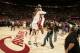 CLEVELAND - JUNE 02: Zydrunas Ilgauskas #11 and LeBron James #23 of the Cleveland Cavaliers celebrate after clinching the Eastern Conference Championship with a 98 to 82 victory over the Detroit Pistons in Game Six of the Eastern Conference Finals during