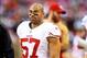 Dec 29, 2013; Phoenix, AZ, USA; San Francisco 49ers linebacker Michael Wilhoite (57) against the Arizona Cardinals at University of Phoenix Stadium. Mandatory Credit: Mark J. Rebilas-USA TODAY Sports