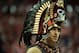 LAS VEGAS, NV - MARCH 15: San Diego State Aztecs mascot Aztec Warrior appears on the court during the first half of a semifinal game of the Reese's Mountain West Conference Basketball tournament against the New Mexico Lobos at the Thomas & Mack Center on