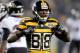 PITTSBURGH, PA - NOVEMBER 18 : Emmanuel Sanders #88 of the Pittsburgh Steelers reacts after a first down catch during the third quarter against the Baltimore Ravens on November 18, 2012 at Heinz Field in Pittsburgh, Pennsylvania. (Photo by Joe Sargent/G