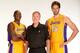 EL SEGUNDO, CA - SEPTEMBER 28: Kobe Bryant #24, Head Coach Mike D'Antoni and Pau Gasol #16 of the Los Angeles Lakers pose for a picture during media day at Toyota Sports Center on September 28, 2013 in El Segundo, California. NOTE TO USER: User expressly