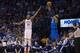 OKLAHOMA CITY, OK - March 16, 2014: Vince Carter #25 of the Dallas Mavericks shoots against Kevin Durant #35 of the Oklahoma City Thunder at the Chesapeake Arena on March 16, 2014 in Oklahoma City, Oklahoma. NOTE TO USER: User expressly acknowledges and