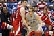 Mar 18, 2014; Dayton, OH, USA; Xavier Musketeers center Matt Stainbrook (40) goes up against North Carolina State Wolfpack center Jordan Vandenberg (14) in the first half of a college basketball game during the first round of the 2014 NCAA Tournament at U