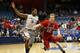 DAYTON, OH - MARCH 18: Tyler Lewis #12 of the North Carolina State Wolfpack drives against Brandon Randolph #3 of the Xavier Musketeers in the second half during the first round of the 2014 NCAA Men's Basketball Tournament at at University of Dayton Aren