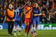 LONDON, ENGLAND - MARCH 18: Didier Drogba of Galatasaray shakes hands with Eden Hazard (17) and Branislav Ivanovic of Chelsea (2) after the UEFA Champions League Round of 16 second leg match between Chelsea and Galatasaray AS at Stamford Bridge on March