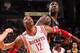 HOUSTON, TX - DECEMBER 28: Dwight Howard #12 of the Houston Rockets battles for rebound position against the Indiana Pacers on March 7, 2014 at the Toyota Center in Houston, Texas. NOTE TO USER: User expressly acknowledges and agrees that, by downloading