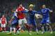 LONDON, ENGLAND - JANUARY 20: Olivier Giroud of Arsenal battles with Ashley Cole (2R) and Frank Lampard of Chelsea (R) during the Barclays Premier League match between Chelsea and Arsenal at Stamford Bridge on January 20, 2013 in London, England. (Photo