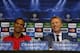 MANCHESTER, ENGLAND - SEPTEMBER 16: Manchester United manager David Moyes and player Rio Ferdinand in good spirits as they both answer questions from the media during a press conference ahead of their UEFA Champions League match against Bayer Leverkusen