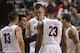 Mar 15, 2014; Las Vegas, NV, USA; Arizona Wildcats head coach Sean Miller instructs in a huddle against the UCLA Bruins during the second half in the championship game of the Pac-12 Conference college basketball tournament at MGM Grand Garden Arena. The B