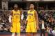 INDIANAPOLIS - MARCH 11: Roy Hibbert #55 and David West #21 of the Indiana Pacers look on during the game against the Boston Celtics at Bankers Life Fieldhouse on March 11, 2014 in Indianapolis, Indiana. NOTE TO USER: User expressly acknowledges and agre