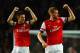 LONDON, ENGLAND - NOVEMBER 02: Laurent Koscielny of Arsenal and Per Mertesacker of Arsenal celebrate victory at the final whistle during the Barclays Premier League match between Arsenal and Liverpool at Emirates Stadium on November 2, 2013 in London, En