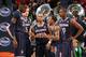 MEMPHIS, TN - MARCH 15: Amida Brimah #35, Niels Giffey #5, Shabazz Napier #13, Ryan Boatright #11 and Lasan Kromah #20 of the Connecticut Huskies huddle together against the Louisville Cardinals during the Championship of the American Athletic Conference