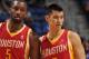 ORLANDO, FL - MARCH 5: Jordan Hamilton #5 and Jeremy Lin #7 of the Houston Rockets look on against the Orlando Magic during the game on March 5, 2014 at Amway Center in Orlando, Florida. NOTE TO USER: User expressly acknowledges and agrees that, by downlo