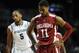 NEW YORK, NY - NOVEMBER 23: Isaiah Cousins #11 of the Oklahoma Sooners looks on during the second half against the Michigan State Spartans at Barclays Center on November 23, 2013 in the Brooklyn borough of New York City. The Spartans defeat the Sooners 8