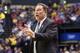 INDIANAPOLIS, IN - MARCH 14: Tom Izzo the head coach of the Michigan State Spartans gives instructions to his team in the game against the Northwestern Wildcats during the Quarterfinals of the Big Ten Basketball Tournament at Bankers Life Fieldhouse on M