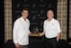 SAN ANTONIO, TX - May 1: R.C. Buford, General Manager and Gregg Popovich of the San Antonio Spurs poses for a photo as he is named NBA Coach of the year on May 1, 2012 at the Spurs Practice Facility in San Antonio, Texas. NOTE TO USER: User expressly ackn