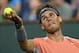 Mar 10, 2014; Indian Wells, CA, USA; Rafael Nadal (ESP) in his match against Alexandr Dolgopolov (UKR) during the BNP Paribas Open at the Indian Wells Tennis Garden. Dolgopolov won 6-3, 3-6, 7-6. Mandatory Credit: Jayne Kamin-Oncea-USA TODAY Sports