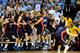 CHAPEL HILL, NC - NOVEMBER 17: The Belmont Bruins celebrate as time expires in their win over the North Carolina Tar Heels at the Dean Smith Center on November 17, 2013 in Chapel Hill, North Carolina. Belmont defeated North Carolina 83-80. (Photo by Gra