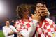 ZAGREB, CROATIA - NOVEMBER 19: Luka Modric (L) and Vedran Corluka of Croatia celebrate after the FIFA 2014 World Cup Qualifier play-off second leg match between Croatia and Iceland at Maksimir Stadium on November 19, 2013 in Zagreb, Croatia. (Photo by A