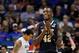 Mar 20, 2014; Orlando, FL, USA; Pittsburgh Panthers forward Talib Zanna (42) reacts during the first half of a men's college basketball game against the Colorado Buffaloes during the second round of the 2014 NCAA Tournament at Amway Center. Mandatory Cred