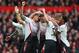 MANCHESTER, ENGLAND - MARCH 16: Steven Gerrard of Liverpool celebrates scoring the first goal with his team-mates during the Barclays Premier League match between Manchester United and Liverpool at Old Trafford on March 16, 2014 in Manchester, England.