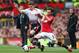 Flanagan tussles with Manchester United's Juan Mata.