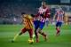 MADRID, SPAIN - JANUARY 11: Pedro Rodriguez Ledesma (L) of FC Barcelona competes for the ball with Joao Miranda (R) of Atletico de Madrid during the La Liga match between Club Atletico de Madrid and FC Barcelona at Vicente Calderon Stadium on January 11,