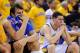 May 16, 2013; Oakland, CA, USA; Golden State Warriors center Andrew Bogut (12, left) and shooting guard Klay Thompson (11, right) react against the San Antonio Spurs during the fourth quarter in game six of the second round of the 2013 NBA Playoffs at Ora