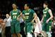 SPOKANE, WA - MARCH 20: Lawrence Alexander #12 of the North Dakota State Bison celebrates against the Oklahoma Sooners during the second round of the 2014 NCAA Men's Basketball Tournament at Spokane Veterans Memorial Arena on March 20, 2014 in Spokane, W