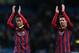 MANCHESTER, ENGLAND - FEBRUARY 18: Neymar (L) and Lionel Messi of Barcelona salute the crowd following their team's victory at the end of the UEFA Champions League Round of 16 first leg match between Manchester City and Barcelona at the Etihad Stadium on