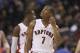 Mar 16, 2014; Toronto, Ontario, CAN; Toronto Raptors point guard Kyle Lowry (7) looks on against the Phoenix Suns at Air Canada Centre. The Suns beat the Raptors 121-113. Mandatory Credit: Tom Szczerbowski-USA TODAY Sports