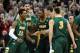 SPOKANE, WA - MARCH 20: Carlin Dupree #13 of the North Dakota State Bison celebrates with his teammates against the Oklahoma Sooners during the second round of the 2014 NCAA Men's Basketball Tournament at Spokane Veterans Memorial Arena on March 20, 2014