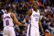 Mar 6, 2014; Phoenix, AZ, USA; Oklahoma City Thunder forward Kevin Durant (35) and guard Russell Westbrook (0) against the Phoenix Suns at the US Airways Center. Mandatory Credit: Mark J. Rebilas-USA TODAY Sports