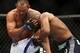 Jun 15, 2013; Winnipeg, MB, Canada; Rashad Evans (right) fights Dan Henderson during their light heavyweight bout at UFC 161 at MTS Centre. Mandatory Credit: Tom Szczerbowski-USA TODAY Sports