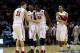 SAN ANTONIO, TX - MARCH 21: Georges Niang #31, Melvin Ejim #3, Dustin Hogue #22 and Naz Long #15 of the Iowa State Cyclones celebrate during the first half against the North Carolina Central Eagles during the second round of the 2014 NCAA Men's Basketball