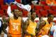 RALEIGH, NC - MARCH 21: Jeronne Maymon #34, Antonio Barton #2 and Josh Richardson #1 of the Tennessee Volunteers celebrate on the bench in the second half while taking on the Massachusetts Minutemen in the second round of the 2014 NCAA Men's Basketball T
