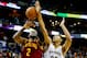 Nov 22, 2013; New Orleans, LA, USA; New Orleans Pelicans power forward Anthony Davis (23) blocks a shot by Cleveland Cavaliers point guard Kyrie Irving (2) during the fourth quarter of a game at New Orleans Arena. The Pelicans defeated the Cavaliers 104-1