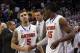 Mar 22, 2014; Orlando, FL, USA; Florida Gators forward Will Yeguete (15) reacts with guard Scottie Wilbekin (5) at the end of the second half of a men's college basketball game against the Pittsburgh Panthers during the third round of the 2014 NCAA Tourna