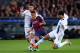 BARCELONA, SPAIN - MARCH 12: Neymar (C) of Barcelona is tackled by Joleon Lescott (R) and Aleksandar Kolarov (L) of Manchester City during the UEFA Champions League Round of 16, second leg match between FC Barcelona and Manchester City at Camp Nou on Ma